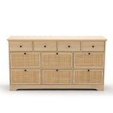 59" Natural Rattan 9 Drawer Dresser - Handwoven Rattan Storage Cabinet