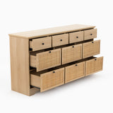 59" Natural Rattan 9 Drawer Dresser - Handwoven Rattan Storage Cabinet