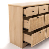 59" Natural Rattan 9 Drawer Dresser - Handwoven Rattan Storage Cabinet