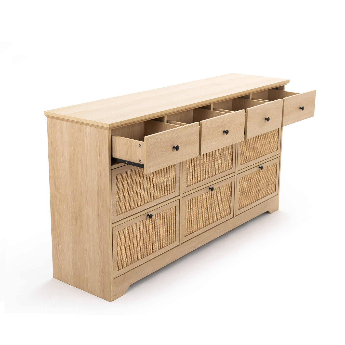 59" Natural Rattan 9 Drawer Dresser - Handwoven Rattan Storage Cabinet