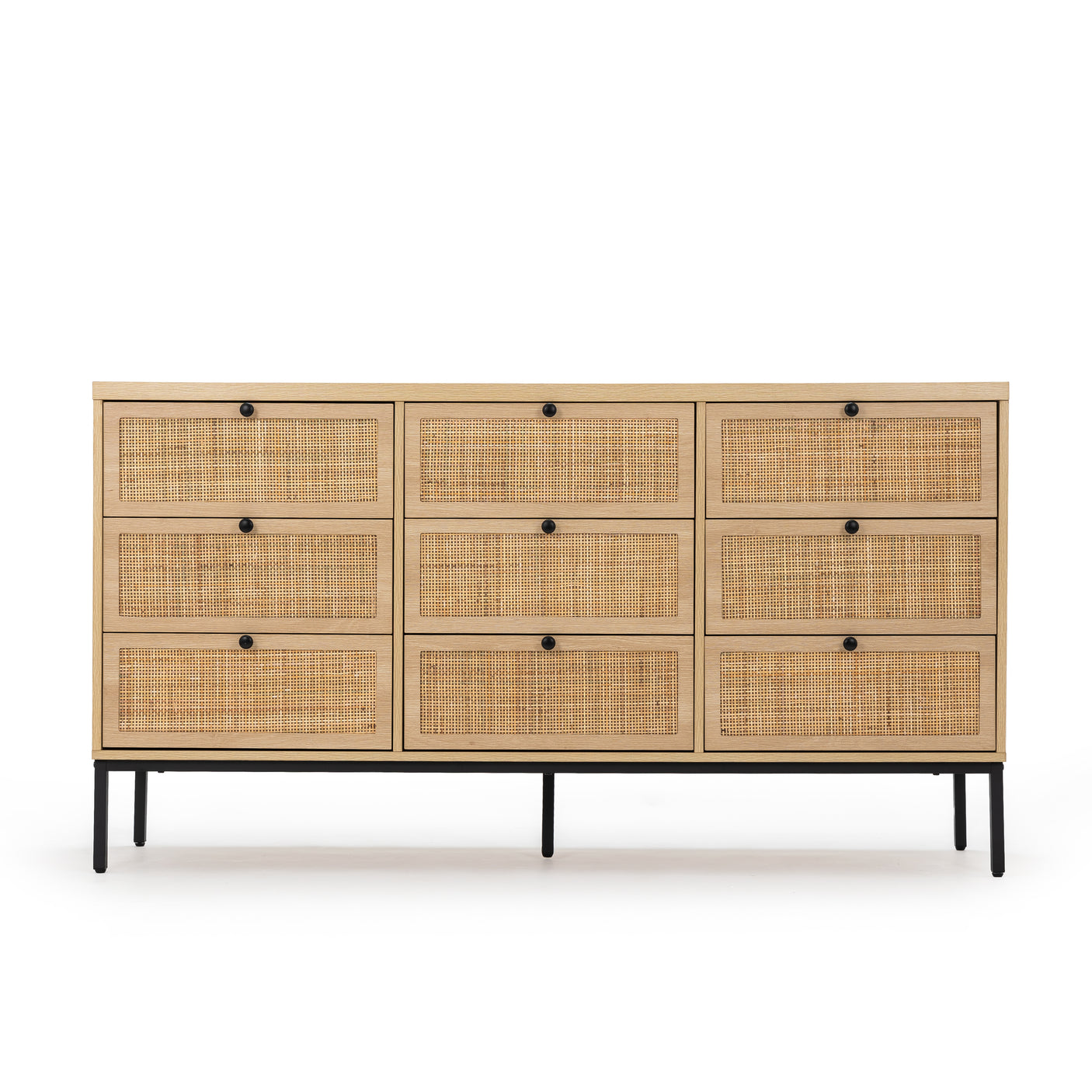 59" Natural Rattan 9 Drawer Dresser - Handwoven Rattan Storage Cabinet
