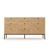 59" Natural Rattan 9 Drawer Dresser - Handwoven Rattan Storage Cabinet