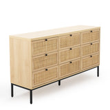 59" Natural Rattan 9 Drawer Dresser - Handwoven Rattan Storage Cabinet