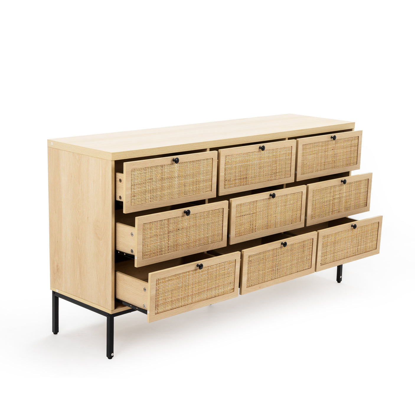 59" Natural Rattan 9 Drawer Dresser - Handwoven Rattan Storage Cabinet