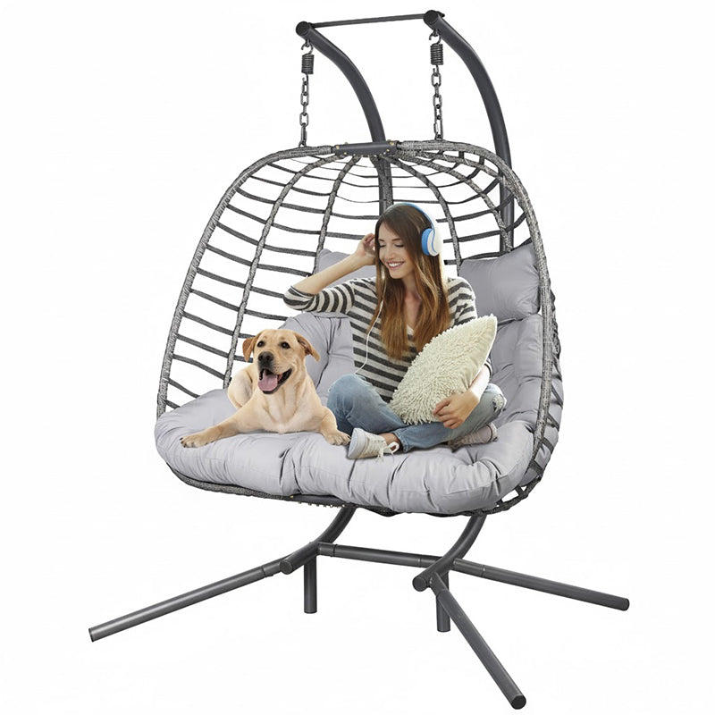 Double Egg Swing Chair with Stand for Outdoor