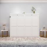 Queen Horizontal Murphy Bed with Folding Cabinet – White