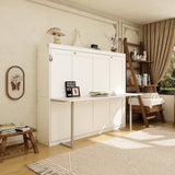 Queen Horizontal Murphy Bed with Desk – White