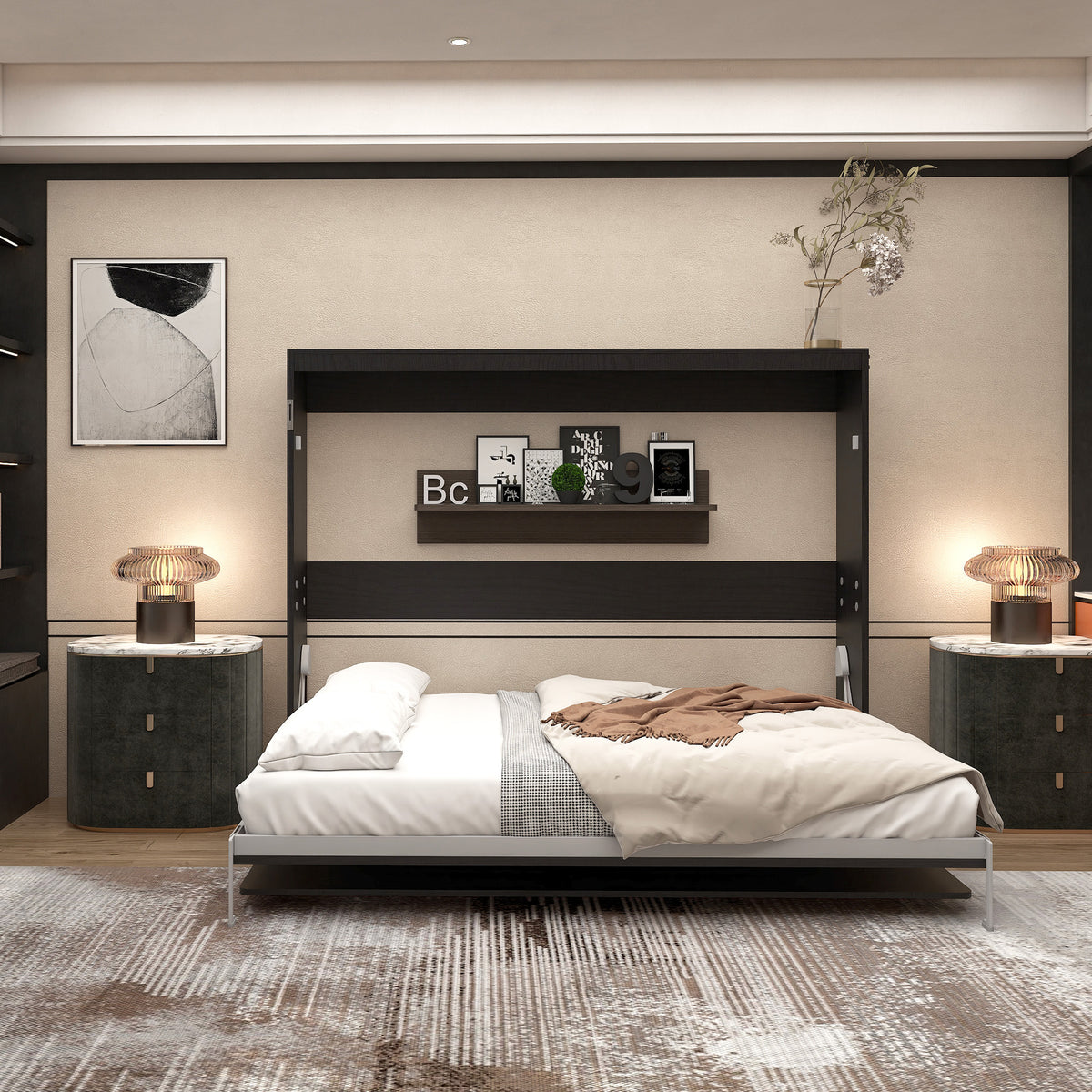 Queen Horizontal Murphy Bed with Desk – Black