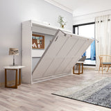 Queen Horizontal Murphy Bed with Folding Cabinet – White