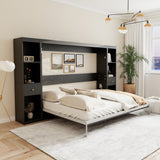 Queen Horizontal Murphy Bed with Storage Cabinets – Black