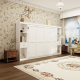 Queen Horizontal Murphy Bed with Storage Cabinets – White