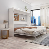 Queen Horizontal Murphy Bed with Folding Cabinet – White