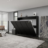 Queen Horizontal Murphy Bed with Folding Cabinet – Black