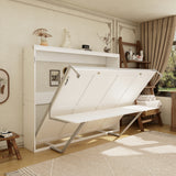 Queen Horizontal Murphy Bed with Desk – White