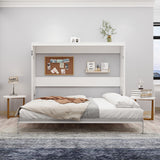 Queen Horizontal Murphy Bed with Folding Cabinet – White