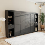 Queen Horizontal Murphy Bed with Storage Cabinets – Black