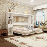 Queen Horizontal Murphy Bed with Storage Cabinets – White