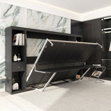 Queen Horizontal Murphy Bed with Desk & Storage – Black