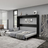 Queen Horizontal Murphy Bed with Folding Cabinet – Black
