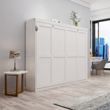 Queen Horizontal Murphy Bed with Folding Cabinet – White