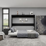 Queen Horizontal Murphy Bed with Folding Cabinet – Black