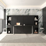 Queen Horizontal Murphy Bed with Desk & Storage – Black