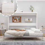 Queen Horizontal Murphy Bed with Folding Cabinet – White