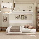 Queen Horizontal Murphy Bed with Desk – White