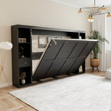 Queen Horizontal Murphy Bed with Storage Cabinets – Black