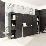 Queen Horizontal Murphy Bed with Desk & Storage – Black