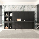 Queen Horizontal Murphy Bed with Desk & Storage – Black