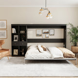 Queen Horizontal Murphy Bed with Storage Cabinets – Black