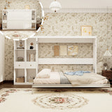 Queen Horizontal Murphy Bed with Storage Cabinets – White