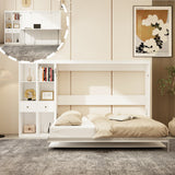 Queen Horizontal Murphy Bed with Desk & Storage – White
