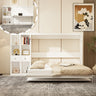 Queen Horizontal Murphy Bed with Desk & Storage – White