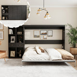 Queen Horizontal Murphy Bed with Storage Cabinets – Black