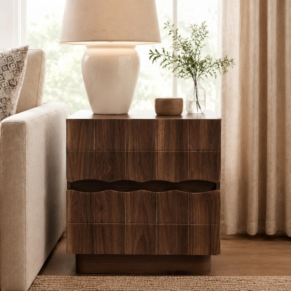 Sculpted 3D Grid Nightstand with Charging Station, 2 Drawers | Yechen 10