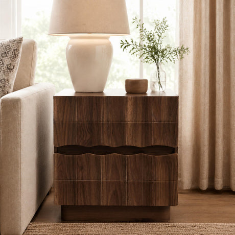 Sculpted 3D Grid Nightstand with Charging Station, 2 Drawers | Yechen 10