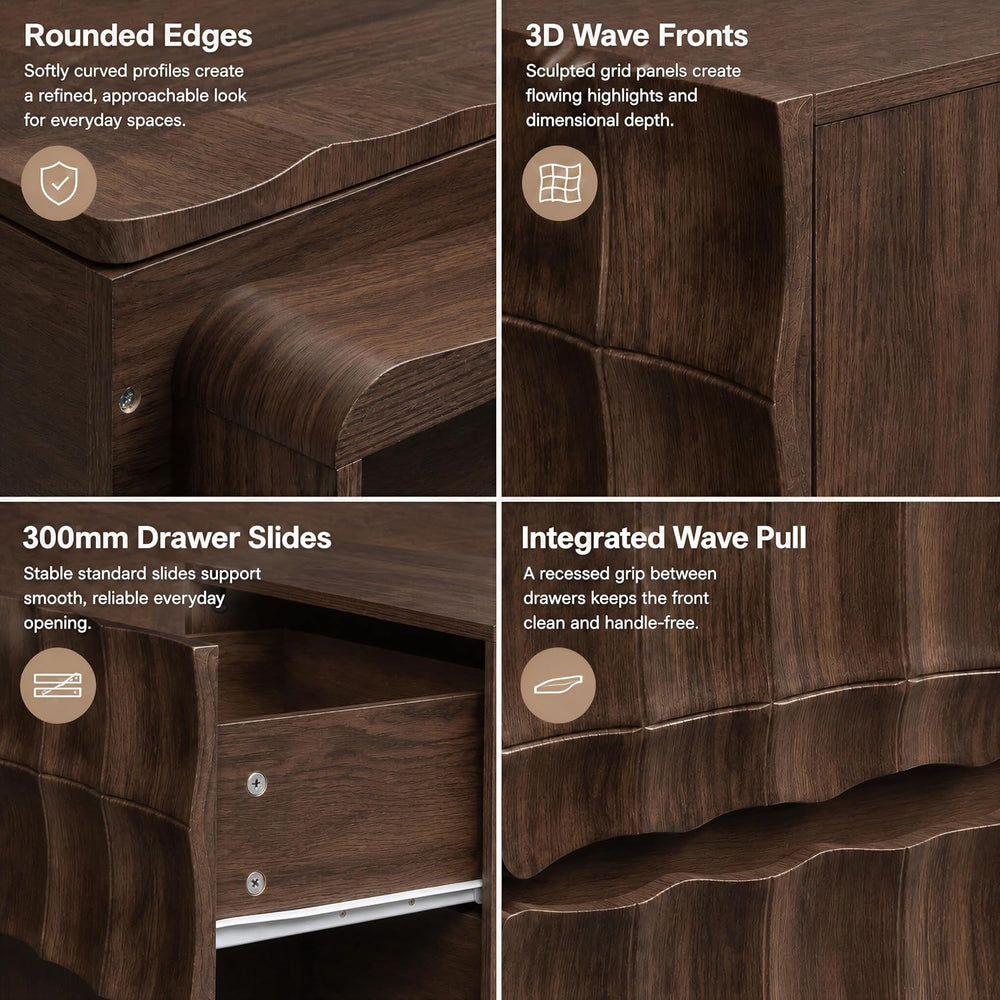 Sculpted 3D Grid Nightstand with Charging Station, 2 Drawers | Yechen 13