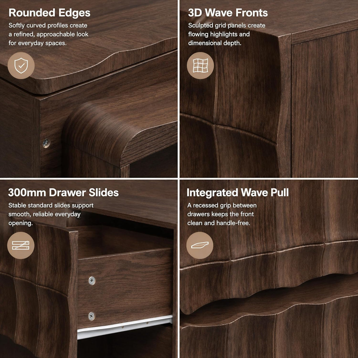 Sculpted 3D Grid Nightstand with Charging Station, 2 Drawers | Yechen 13