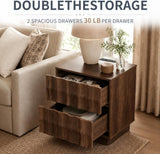 Sculpted 3D Grid Nightstand with Charging Station, 2 Drawers | Yechen 14