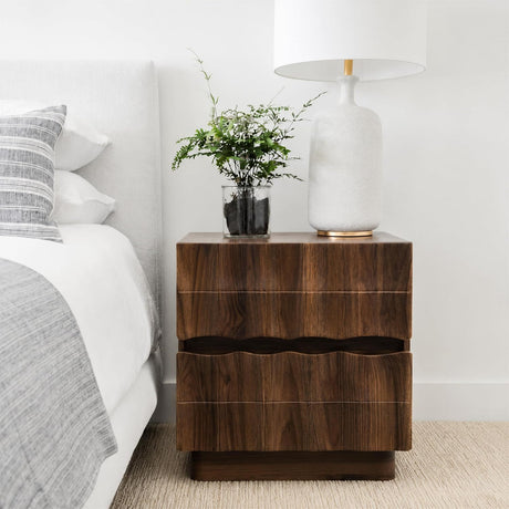 Sculpted 3D Grid Nightstand with Charging Station, 2 Drawers | Yechen 17