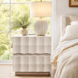 Sculpted 3D Grid Nightstand with Charging Station, 2 Drawers | Yechen 2