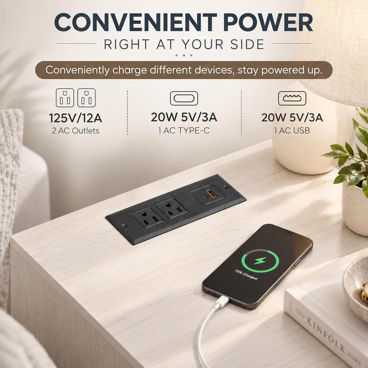 Sculpted 3D Grid Nightstand with Charging Station, 2 Drawers | Yechen 8