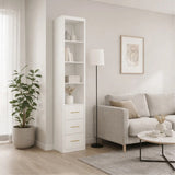 Slim Side Storage Cabinet with 3 Drawers, White – 15.75 x 85.04 Inch