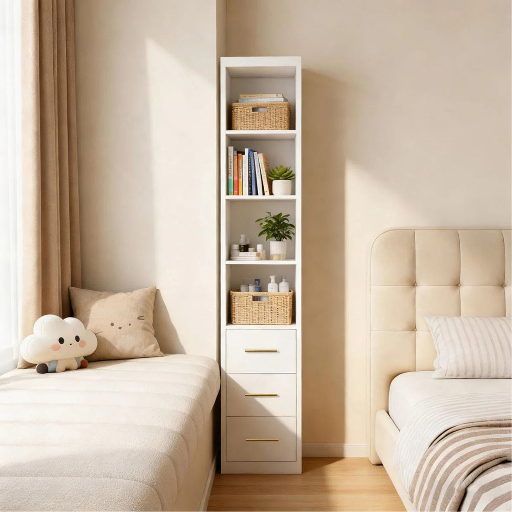 Slim Side Storage Cabinet with 3 Drawers, White – 15.75 x 85.04 Inch