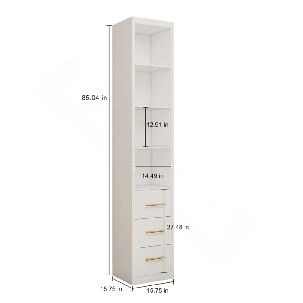 Slim Side Storage Cabinet with 3 Drawers, White – 15.75 x 85.04 Inch