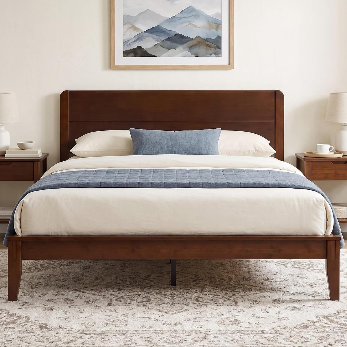 Solid Bamboo Platform Bed with Headboard – Japanese Joinery