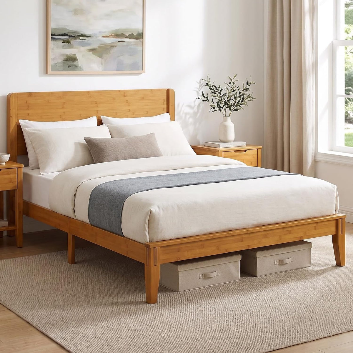 Solid Bamboo Platform Bed with Headboard – Japanese Joinery 10