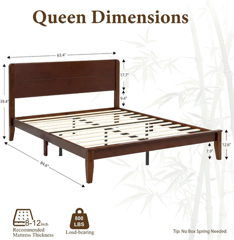 Solid Bamboo Platform Bed with Headboard – Japanese Joinery 16